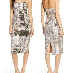 Dress the Population Strapless Sequin Dress in Silver and Black